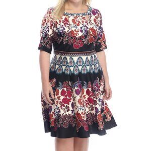 NWT Julian Taylor SS Multicolor Print V Cutouts in Neck Fit & Flare Dress 24W